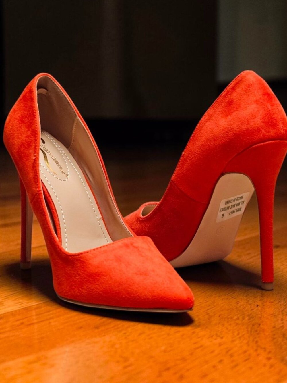Orange Faux Suede Pointed-Toe Stiletto Heels Womens
